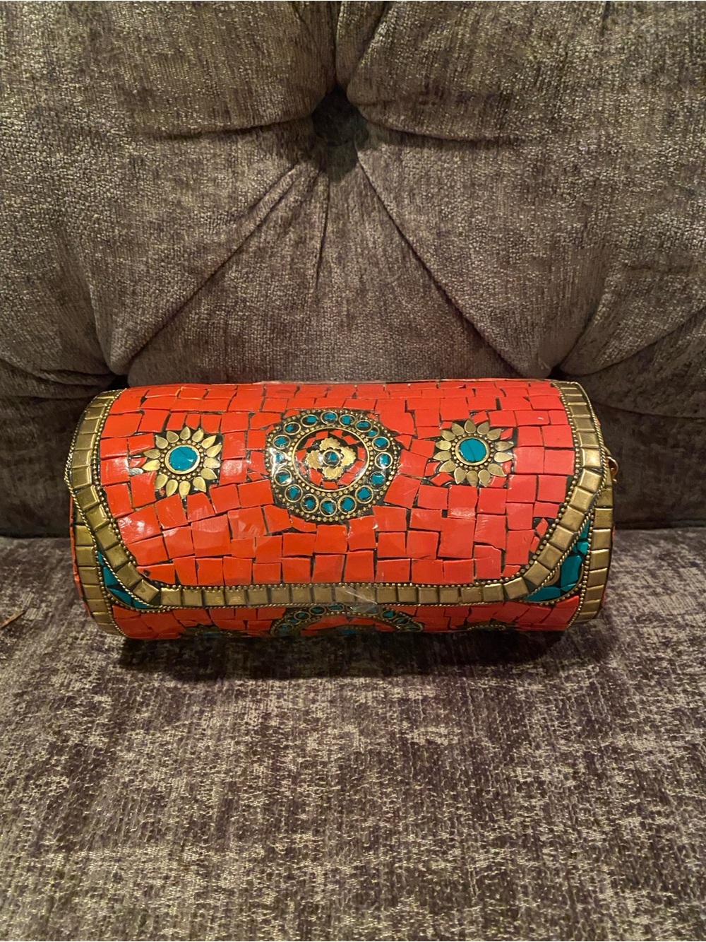 Antik Kraft Orange Mosaic Clutch with Turquoise Accents